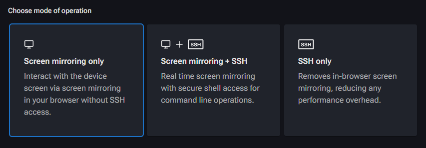 Select mode of operation